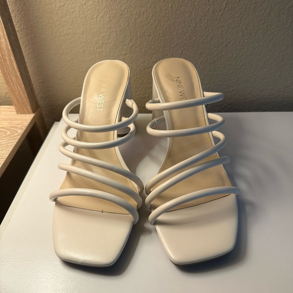 Nine West Women's White Strappy Block Heels